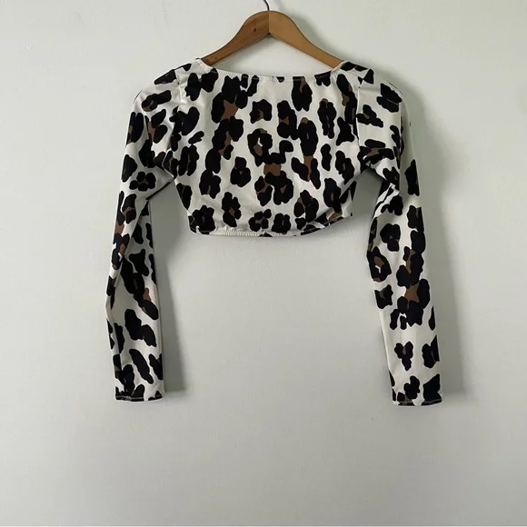 Solid and Striped Cream Colette Leopard Print Long Sleeve Swim Top Size XS - Picture 3 of 5